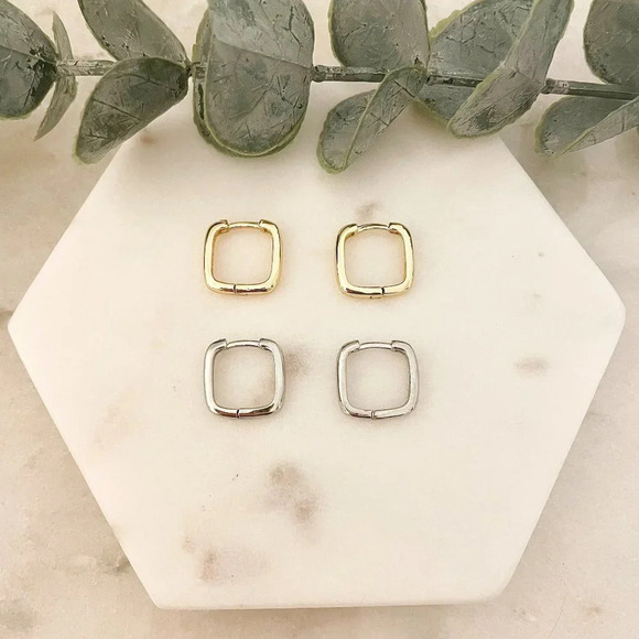 925 Sterling Silver Square Earrings Geometric Huggie Hoop Earrings Small Hoops - Picture 4 of 7